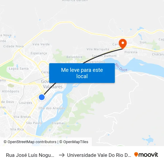 Rua José Luís Nogueira, 171 to Universidade Vale Do Rio Doce - Ceu map