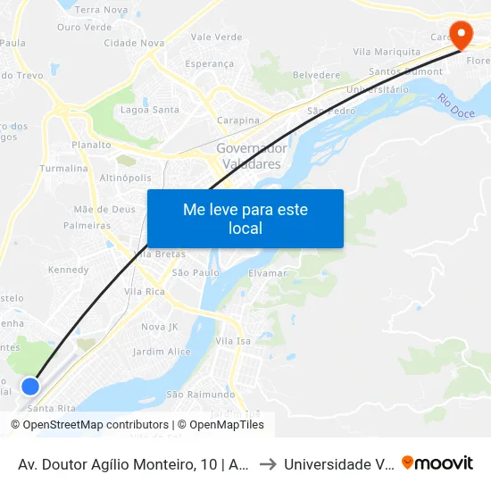Av. Doutor Agílio Monteiro, 10 | Aeroporto Coronel Altino Machado De Oliveira to Universidade Vale Do Rio Doce - Ceu map