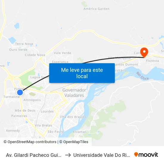 Av. Gilardi Pacheco Guimarães, 836 to Universidade Vale Do Rio Doce - Ceu map