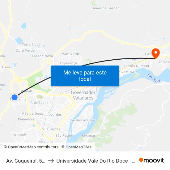 Av. Coqueiral, 560 to Universidade Vale Do Rio Doce - Ceu map