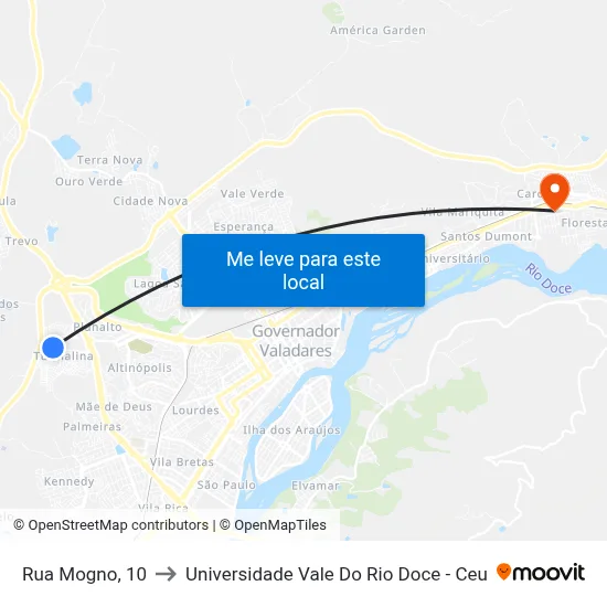 Rua Mogno, 10 to Universidade Vale Do Rio Doce - Ceu map