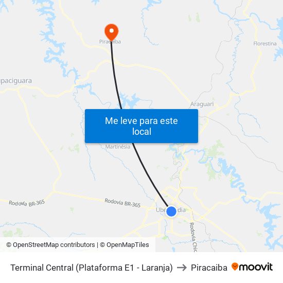 Terminal Central (Plataforma E1 - Laranja) to Piracaiba map