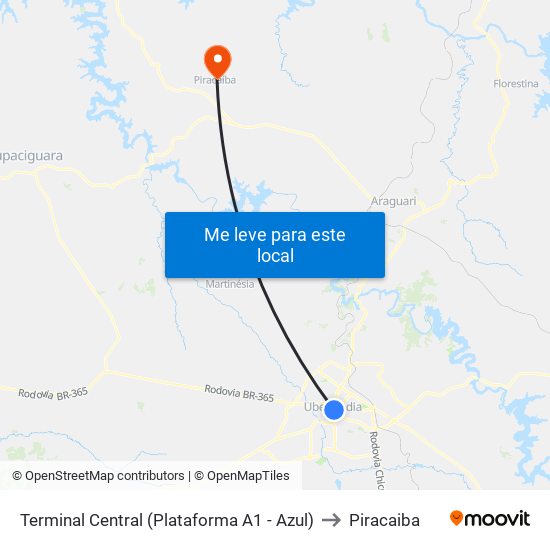 Terminal Central (Plataforma A1 - Azul) to Piracaiba map