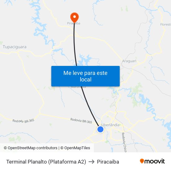 Terminal Planalto (Plataforma A2) to Piracaiba map