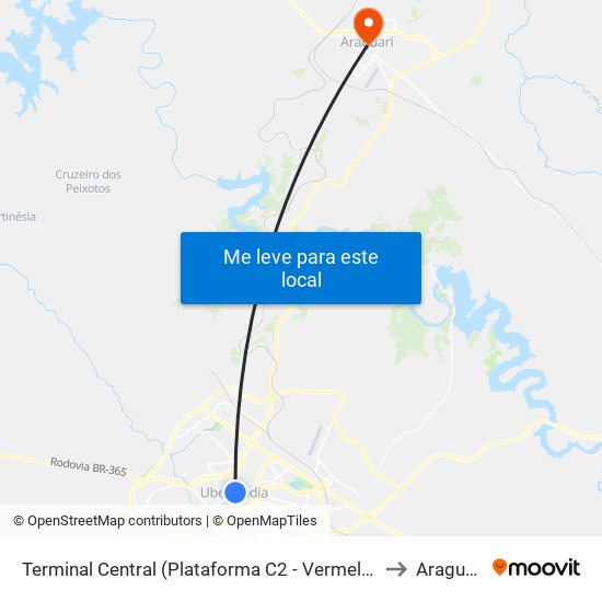 Terminal Central (Plataforma C2 - Vermelho) to Araguari map