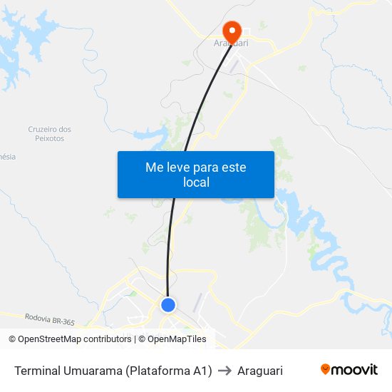 Terminal Umuarama (Plataforma A1) to Araguari map