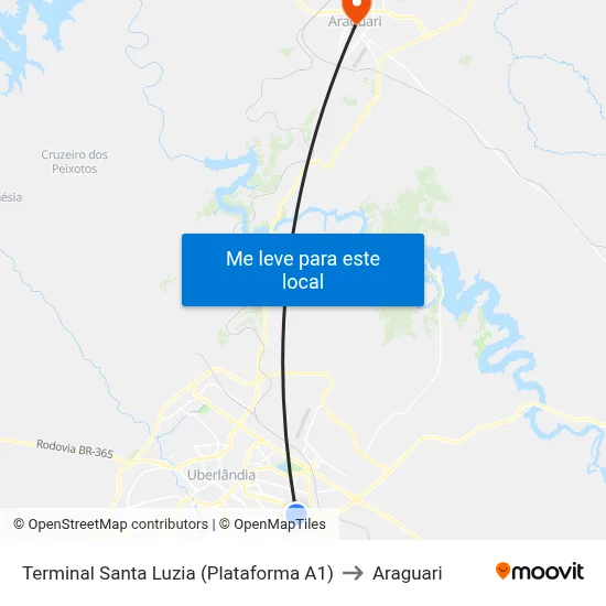Terminal Santa Luzia (Plataforma A1) to Araguari map