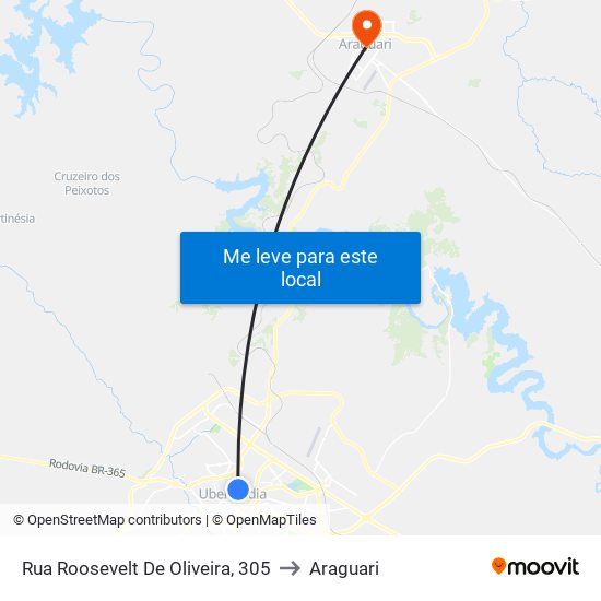 Rua Roosevelt De Oliveira, 305 to Araguari map