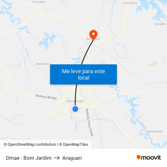 Dmae -  Bom Jardim to Araguari map