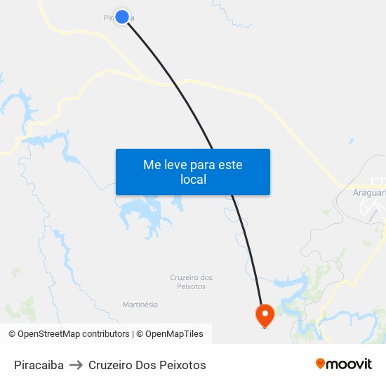 Piracaiba to Cruzeiro Dos Peixotos map