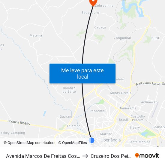 Avenida Marcos De Freitas Costa, 1055 to Cruzeiro Dos Peixotos map