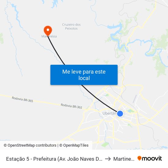 Estação 5 - Prefeitura (Av. João Naves De Ávila) to Martinesia map