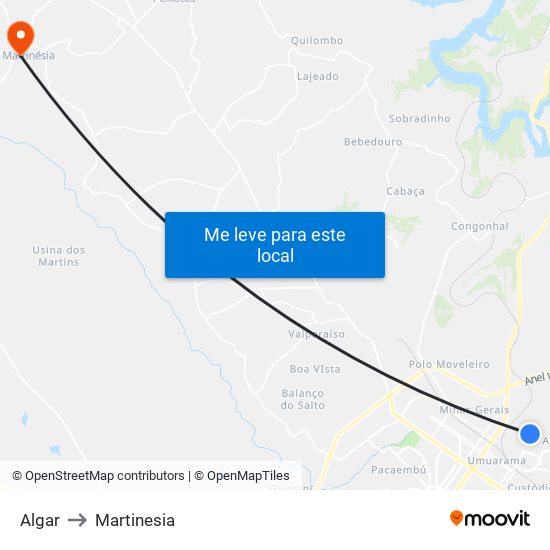 Algar to Martinesia map