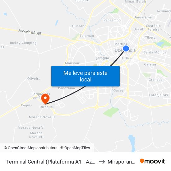 Terminal Central (Plataforma A1 - Azul) to Miraporanga map