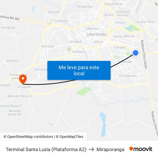 Terminal Santa Luzia (Plataforma A2) to Miraporanga map