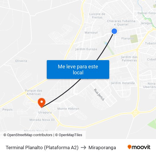 Terminal Planalto (Plataforma A2) to Miraporanga map