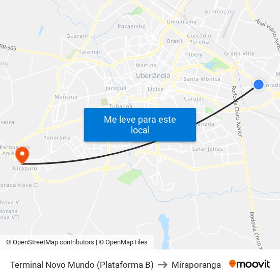 Terminal Novo Mundo (Plataforma B) to Miraporanga map