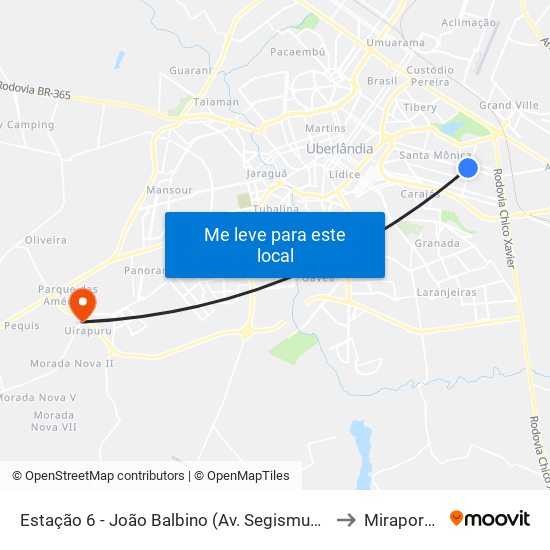 Estação 6 - João Balbino (Av. Segismundo Pereira) to Miraporanga map