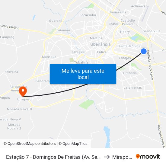 Estação 7 - Domingos De Freitas (Av. Segismundo Pereira) to Miraporanga map