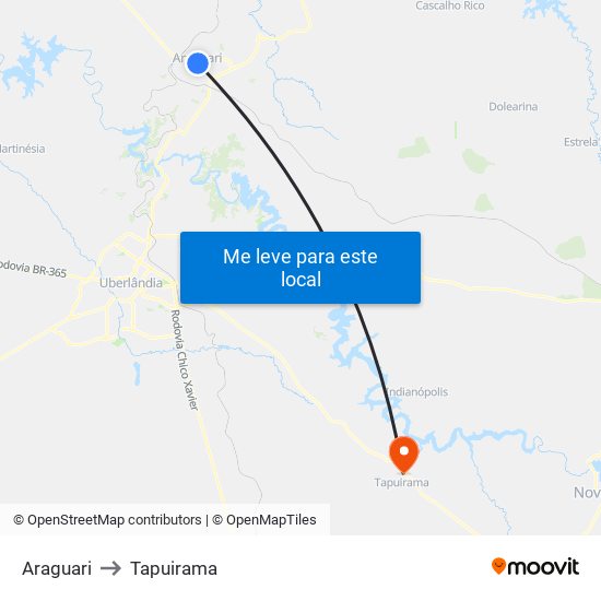 Araguari to Tapuirama map