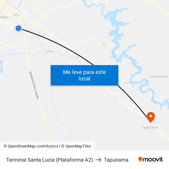 Terminal Santa Luzia (Plataforma A2) to Tapuirama map
