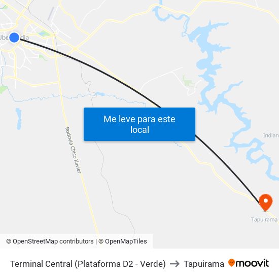 Terminal Central (Plataforma D2 - Verde) to Tapuirama map