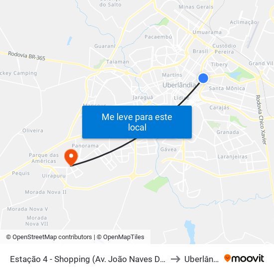 Estação 4 - Shopping (Av. João Naves De Ávila) to Uberlândia map