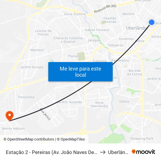 Estação 2 - Pereiras (Av. João Naves De Ávila) to Uberlândia map