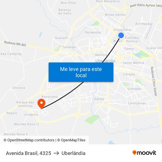 Avenida Brasil, 4325 to Uberlândia map