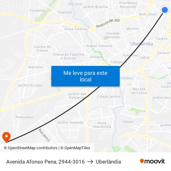 Avenida Afonso Pena, 2944-3016 to Uberlândia map