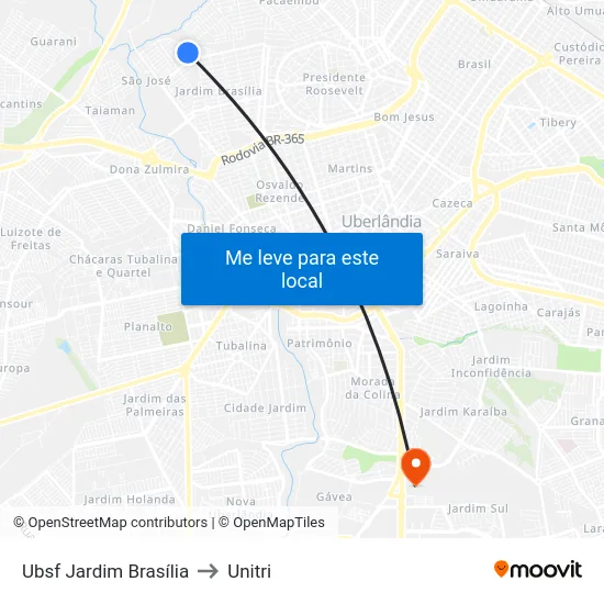 Ubsf Jardim Brasília to Unitri map