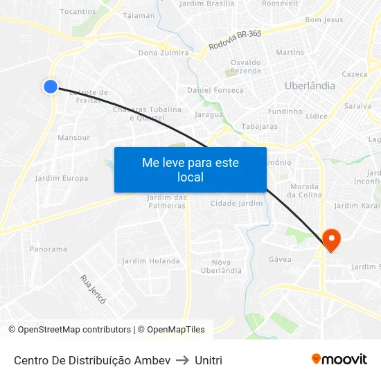Centro De Distribuíção Ambev to Unitri map