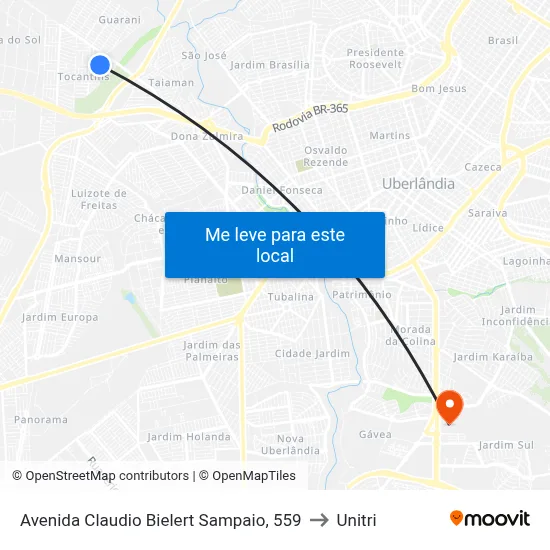 Avenida Claudio Bielert Sampaio, 559 to Unitri map