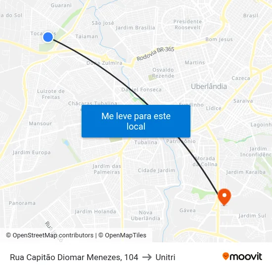 Rua Capitão Diomar Menezes, 104 to Unitri map