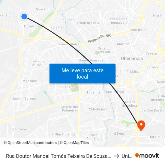Rua Doutor Manoel Tomás Teixeira De Souza, 1142 to Unitri map