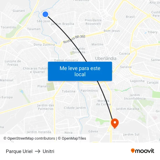 Parque Uriel to Unitri map