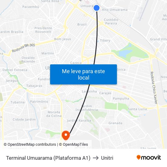 Terminal Umuarama (Plataforma A1) to Unitri map