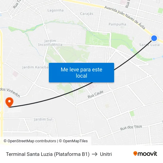 Terminal Santa Luzia (Plataforma B1) to Unitri map