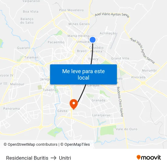 Residencial Buritis to Unitri map