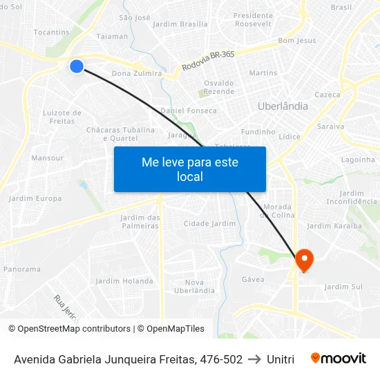 Avenida Gabriela Junqueira Freitas, 476-502 to Unitri map