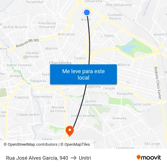 Rua José Alves García, 940 to Unitri map