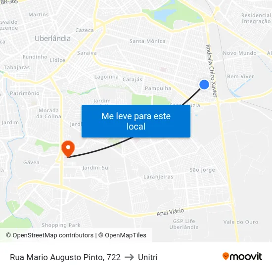 Rua Mario Augusto Pinto, 722 to Unitri map