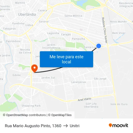 Rua Mario Augusto Pinto, 1360 to Unitri map