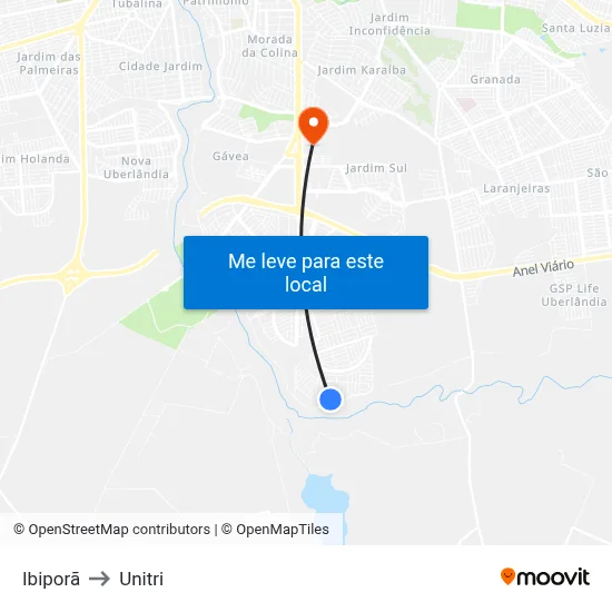 Ibiporã to Unitri map