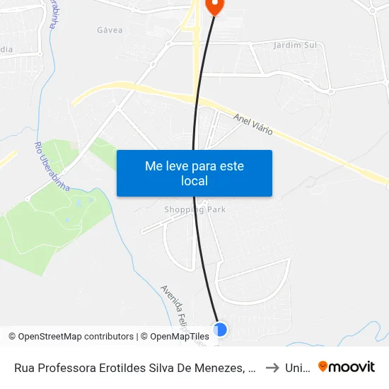 Rua Professora Erotildes Silva De Menezes, 415 to Unitri map