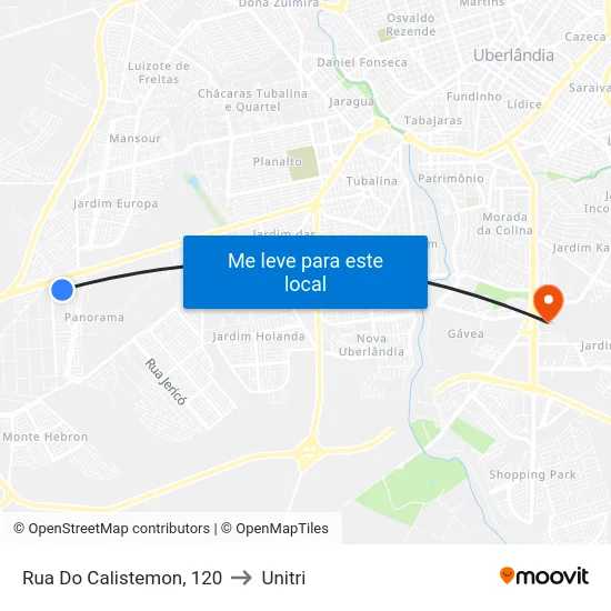 Rua Do Calistemon, 120 to Unitri map