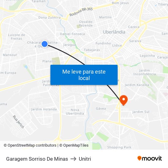 Garagem Sorriso De Minas to Unitri map