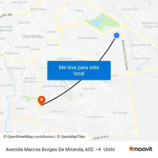 Avenida Marcos Borges De Miranda, 602 to Unitri map