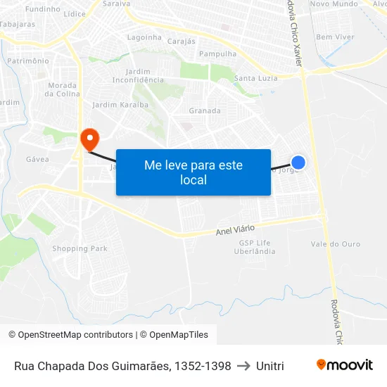 Rua Chapada Dos Guimarães, 1352-1398 to Unitri map