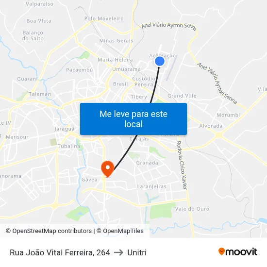 Rua João Vital Ferreira, 264 to Unitri map